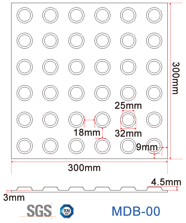 Тактильная плитка для слепых ПВХ 300x300 мм