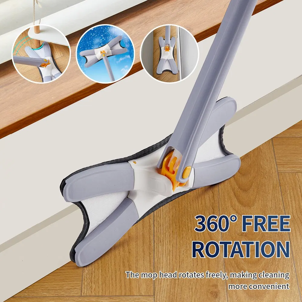 High Efficiency Flat Mop Microfiber Pad Stainless Steel Telescopic Handle Mop
