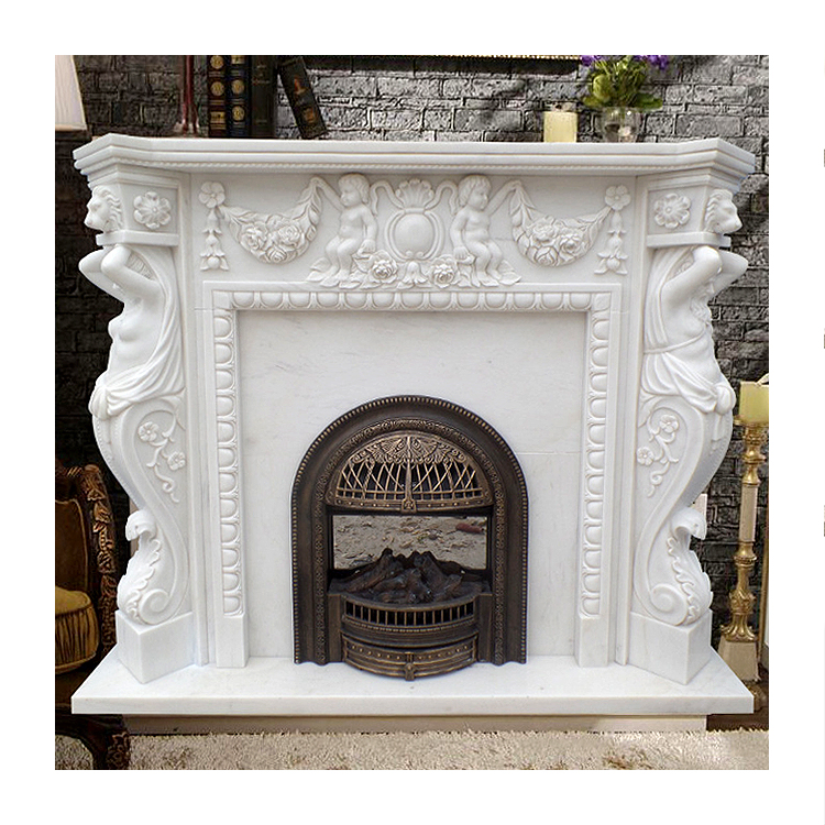 Custom Classical French Style Carrara White Marble Fireplace Surround
