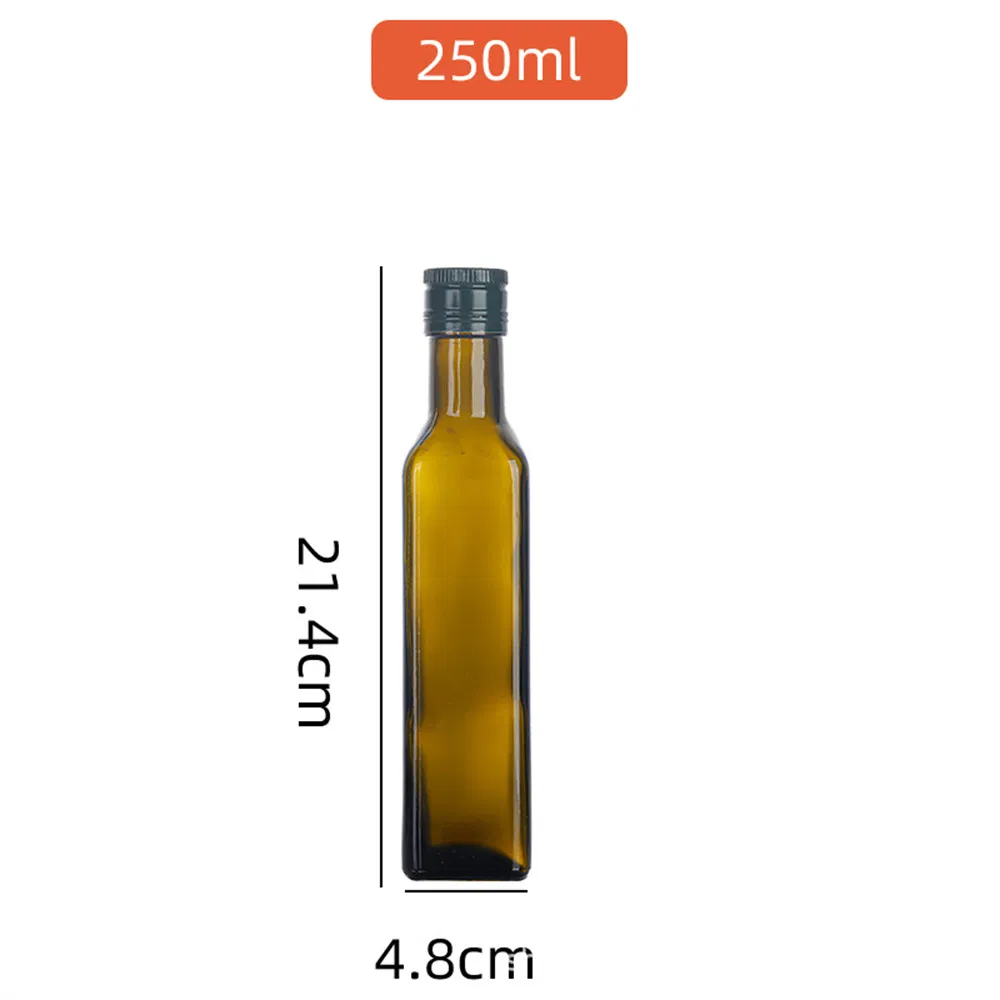 250ml 8.4oz High Quality Refillable Olive Oil Use Glass Bottle Square Round Flint Antique Amber Color Bottle