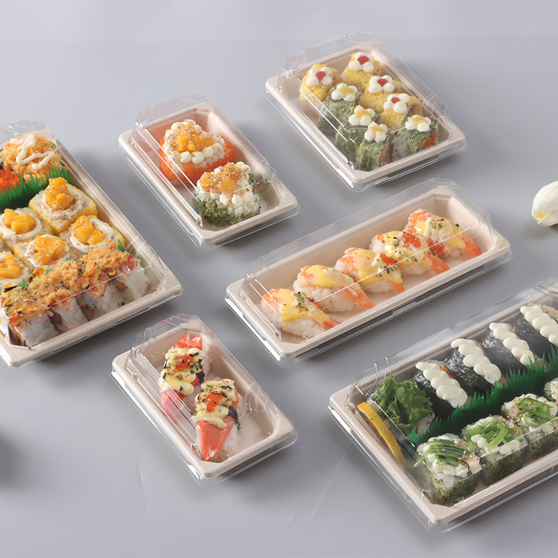 Take-out Environmental Food Packaging Container Sugarcane Paste Sushi Tray Take-out Box