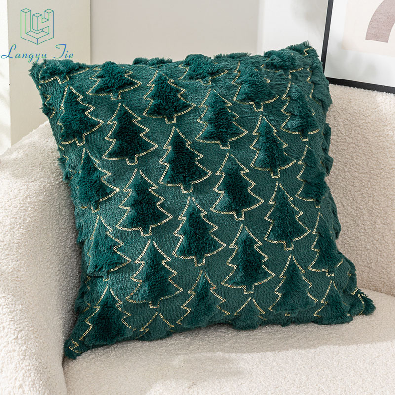Wholesale Langyu PV Velvet Christmas Tree Pillow Festive Decoration Sofa Pillow Star-Embroidered Cushion Cover Pillow Cushion