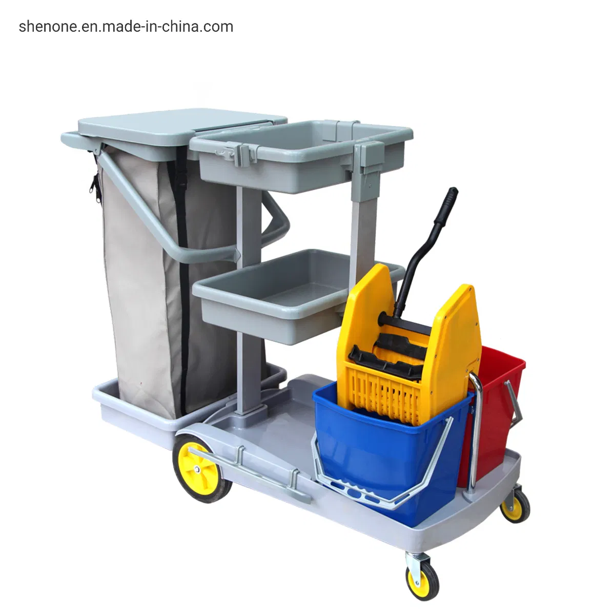 Shenone Industrial Hotel Cleaning Trolley Janitor Cleaning Service Trolley Cart Cleaning Trolley
