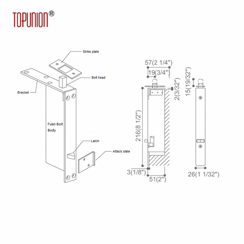 SS304 Automatic Heavy Duty Flush Bolts for Wooden Door