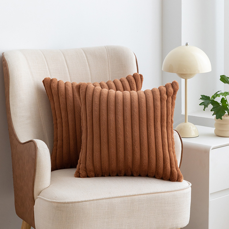 Wholesale Brown Corduroy Stripe Cushion Cover Plush Pillowcases Plain Decorative Throw Pillow Covers