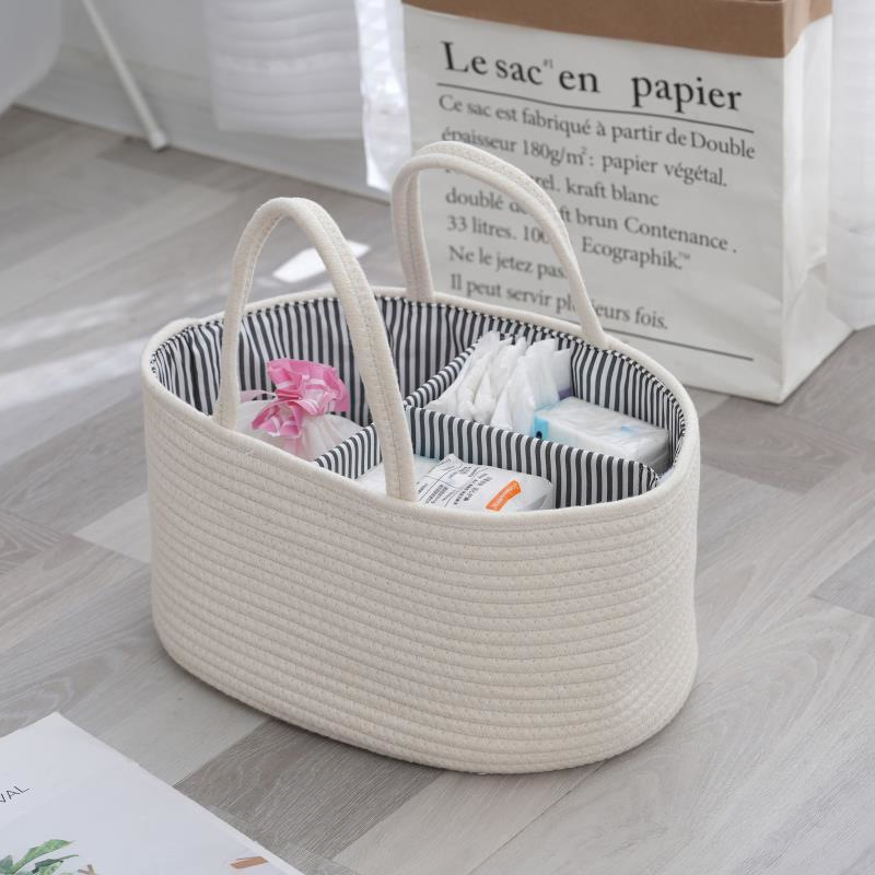 Handmade 100% Cotton Rope Baby Basket, Diaper Caddy Organizer for Baby, Maliton Portable Diaper Caddy for Baby Stuff