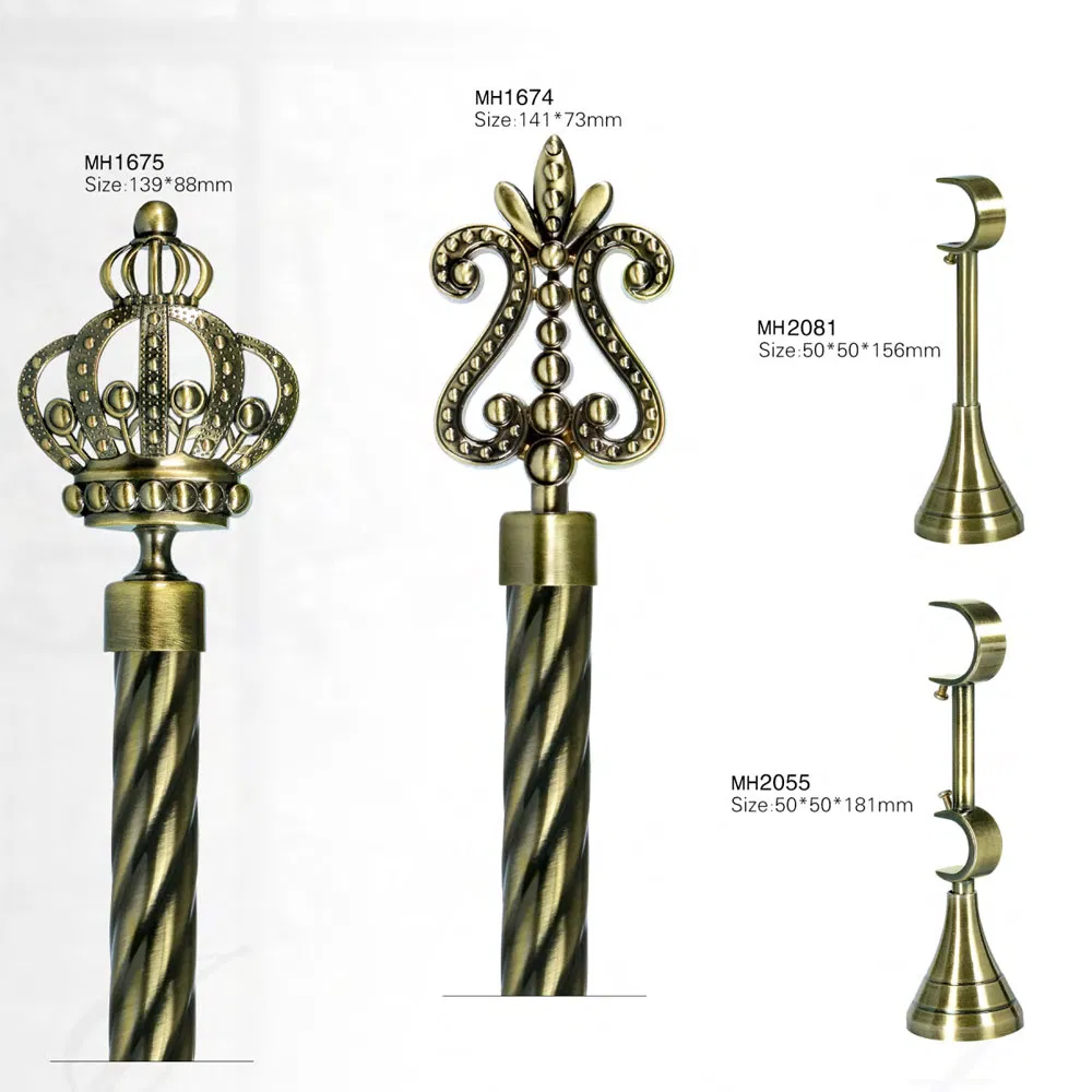 Antique Brass Adjustable Curtain Rod Set Finial Set