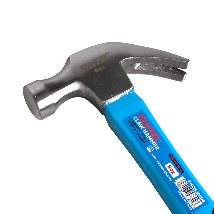 Fixtec Factory Wholesale 8oz Claw Hammer High Quality Industrial Grade Hammer with Two Color Fiberglass Handle