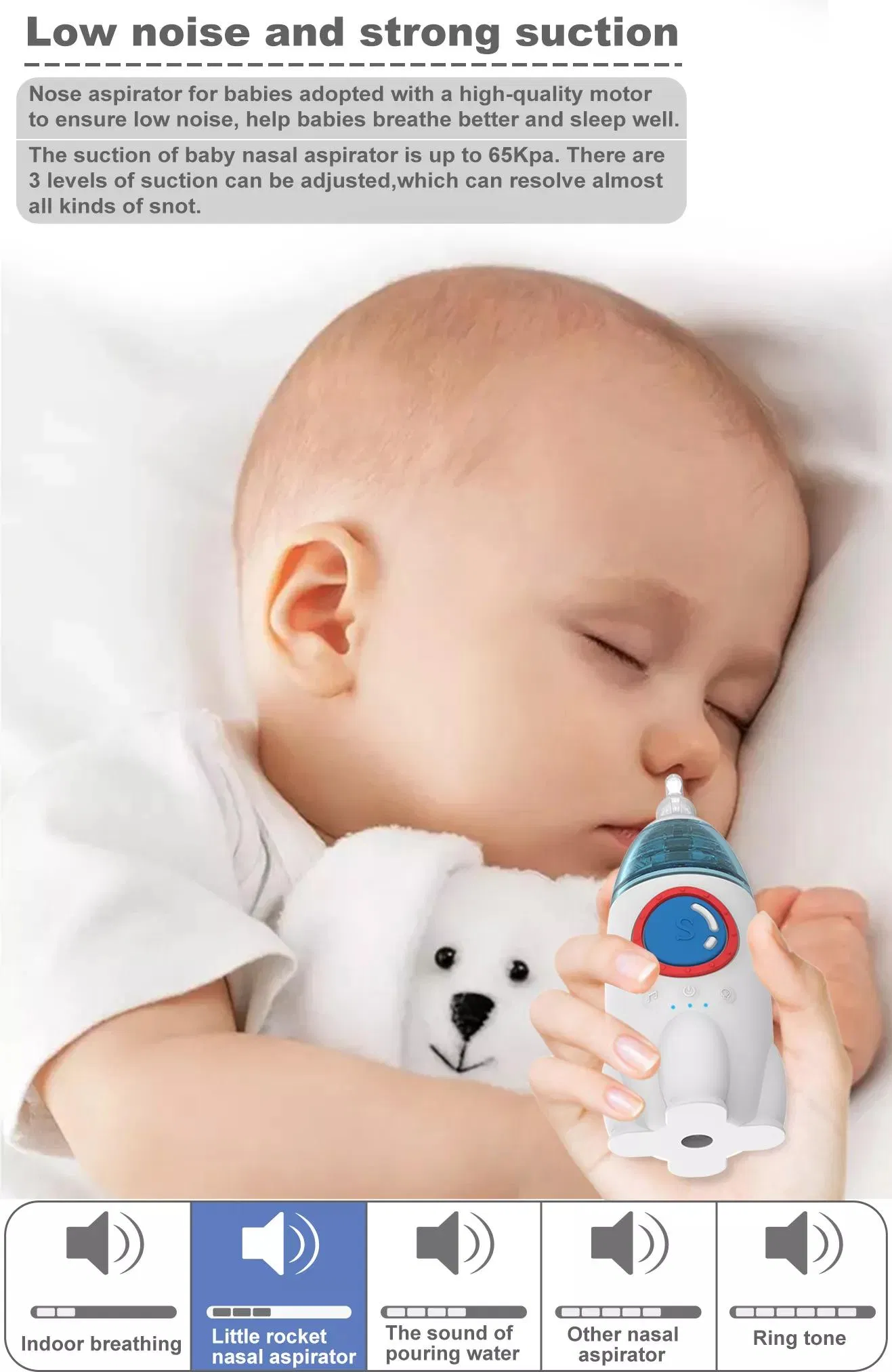 Built-in Music Rechargeable Infant Nose Cleaner Pump Silicone Electric Baby Nasal Aspirator