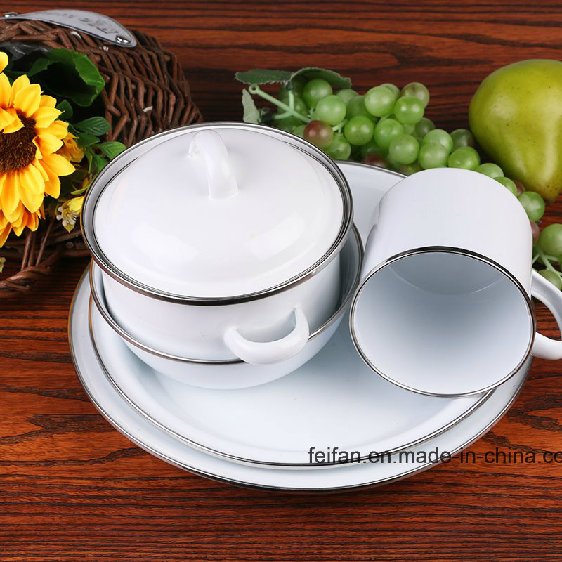 Plain Enamel Mug with Stainless Steel Rim Edge