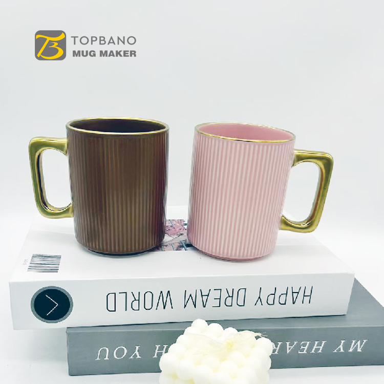 New Luxury Hand-Painted Ceramic 12oz 14oz Mug with Gold Handle