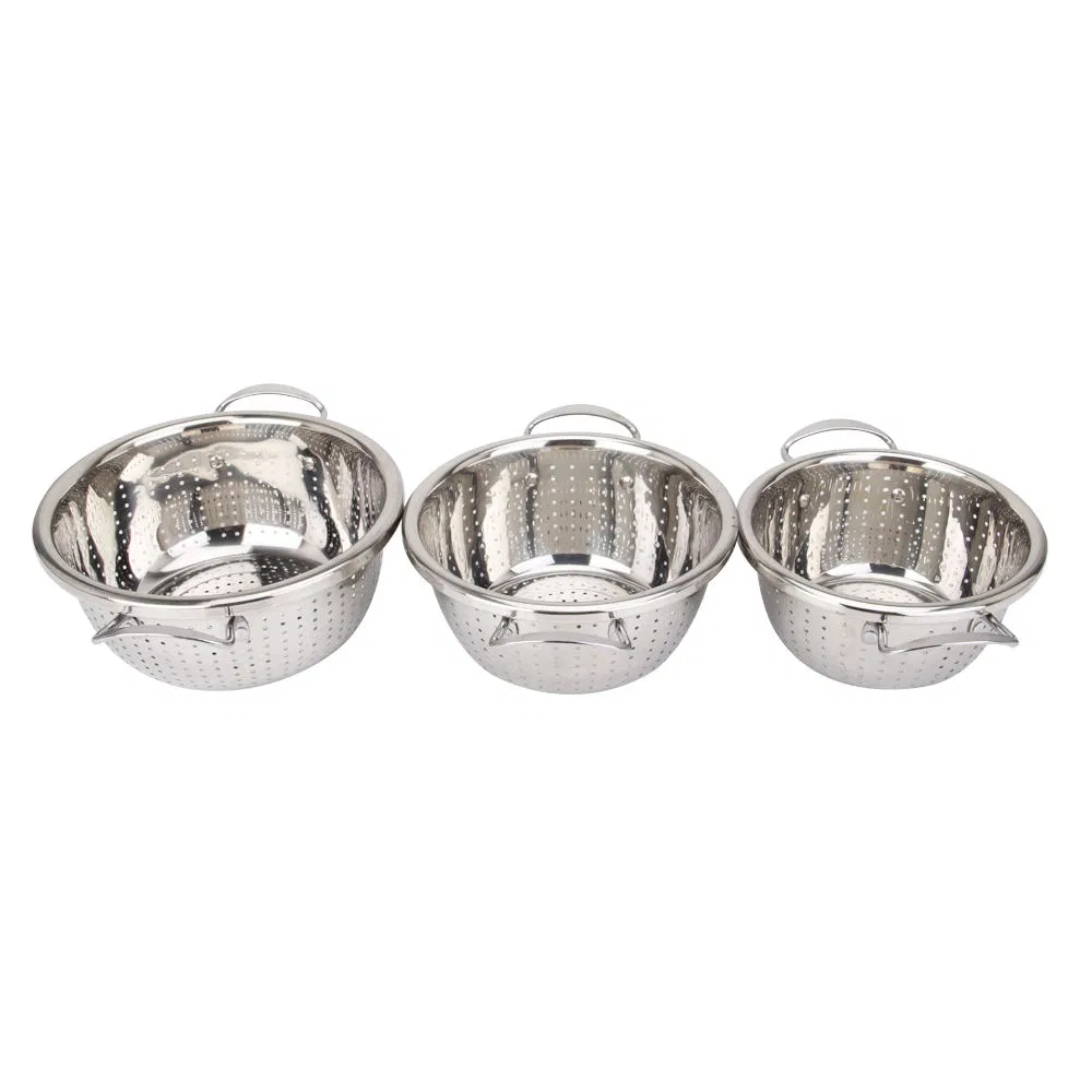 Wholesale Full Size Strainers Kitchen Stainless Steel Rice Colander with Handles