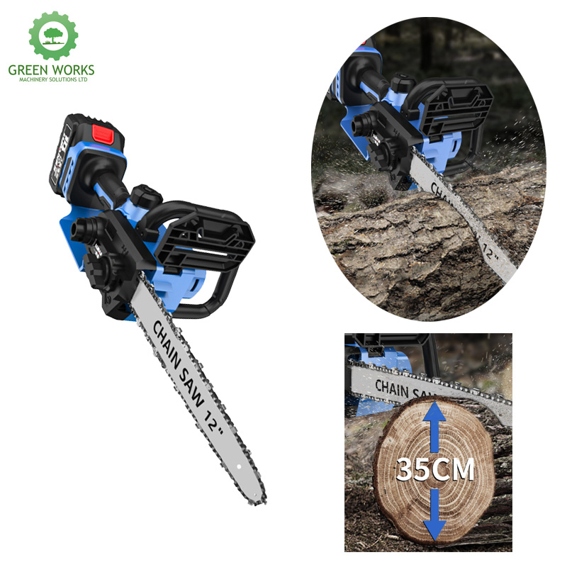 High Powered Portable Cordless Chainsaw with a 12-Inch Chain and Bar for Wood Cutting and Tree Trimming