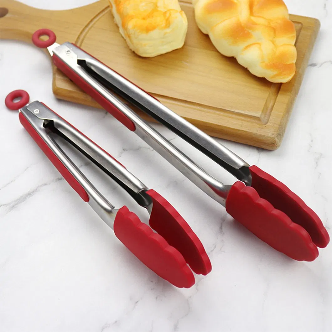 7-9-12 Inch Silicone Kitchen Tongs Stainless Steel BBQ Grilling Locking Food Tongs Kitchen Accessories with Custom Logo