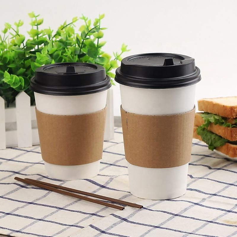 Plastic Free Aqueous Disposable Printed Double Wall Black Paper Coffee Drinking Cup Paper PLA Cup