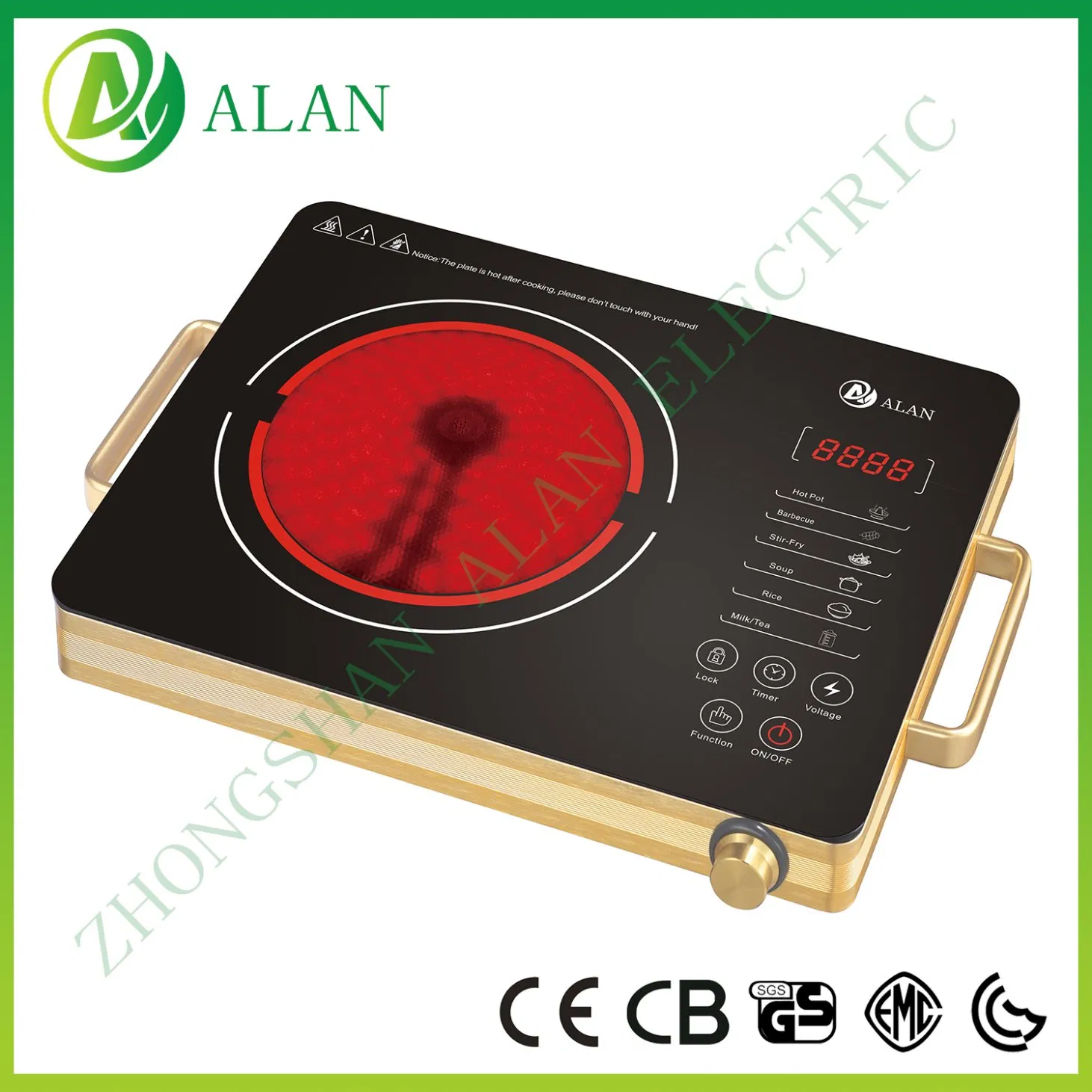 Gcc Certificate Golden Color Metal Body Zhongshan Longstar Infrared Cooker 2200W 230V with Knob Control Ls-Dt207