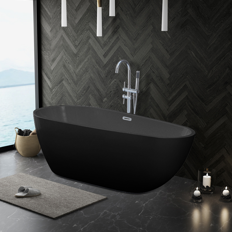 2023 Eco-Friendly Materials Narrow Rim Border New Design Free Standing Ellipse Shape Bathtub White or Black Color Bath Tub