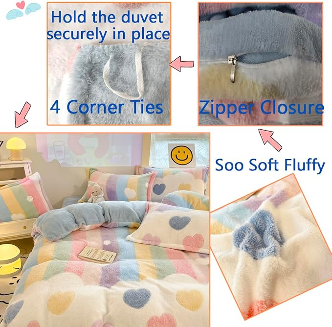 Winter Flannel Duvet Cover Fashion Dual-Color Soft Warm Zipper Bedding Sets