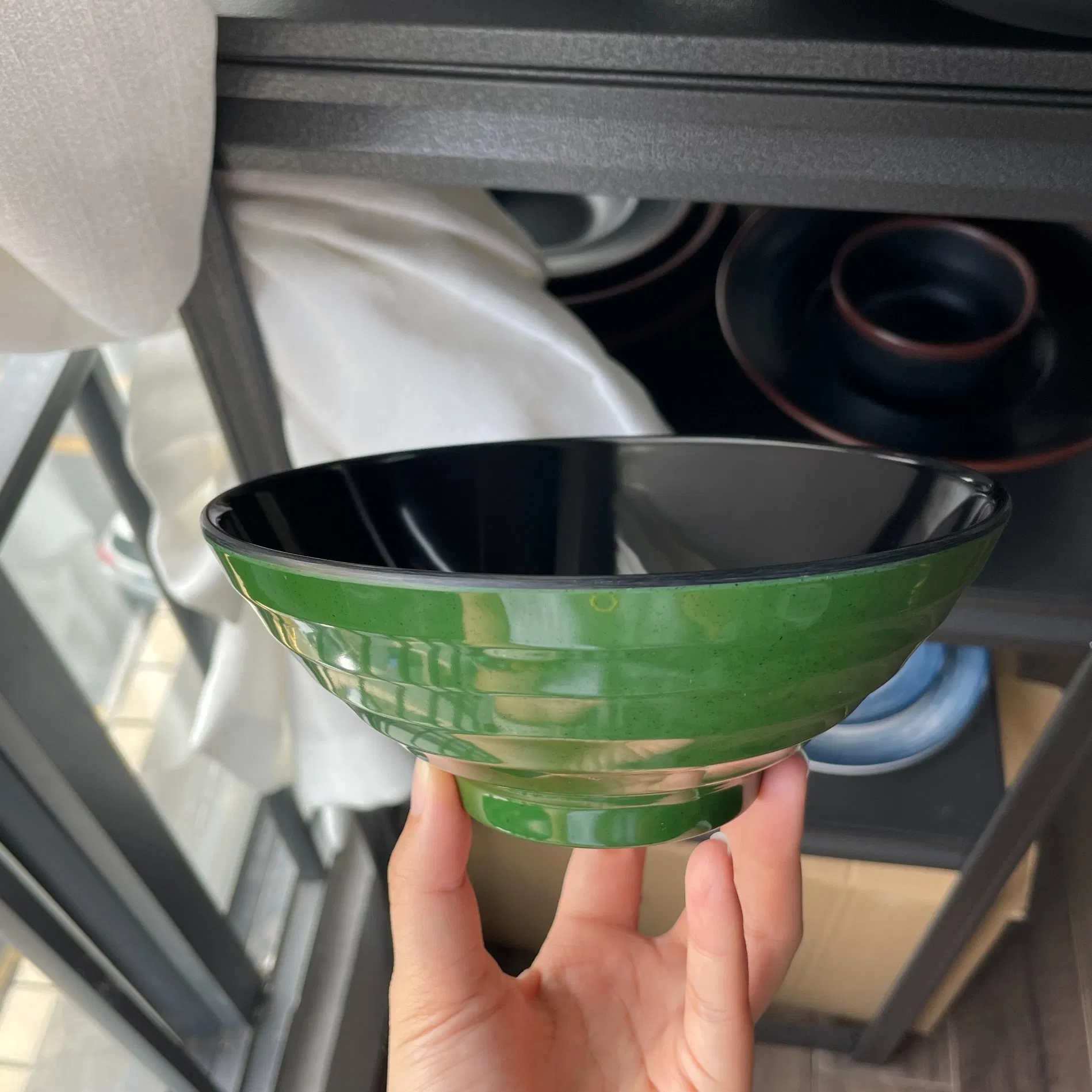 Dark Green Noodle Bowl, Melamine Bowl, Drop-Resistant Bowl