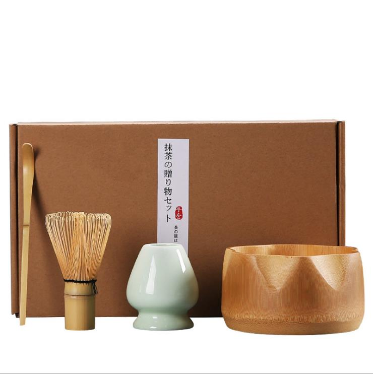 Baboo Matcha Whisk Set Bamboo Spoon Creamic Holder and Bowl