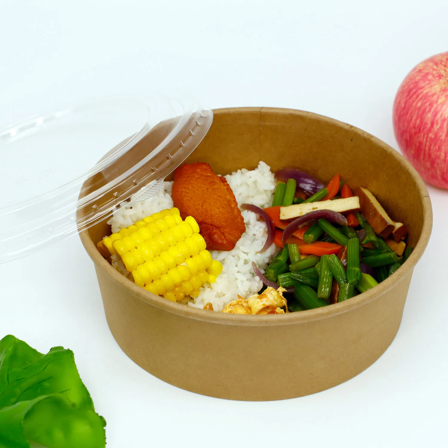 Disposable Food Container Brown Kraft Paper Soup Bowl with Lid