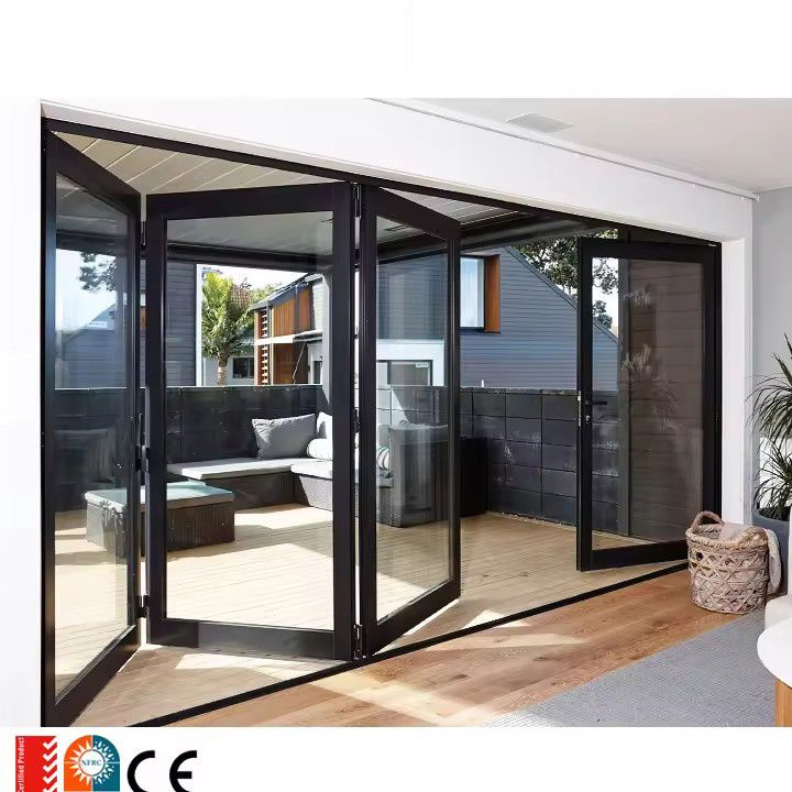 Morden safety Aluminum Bi Fold Doors Custom Patio Slim Frame Double Glass Multi Folding Door