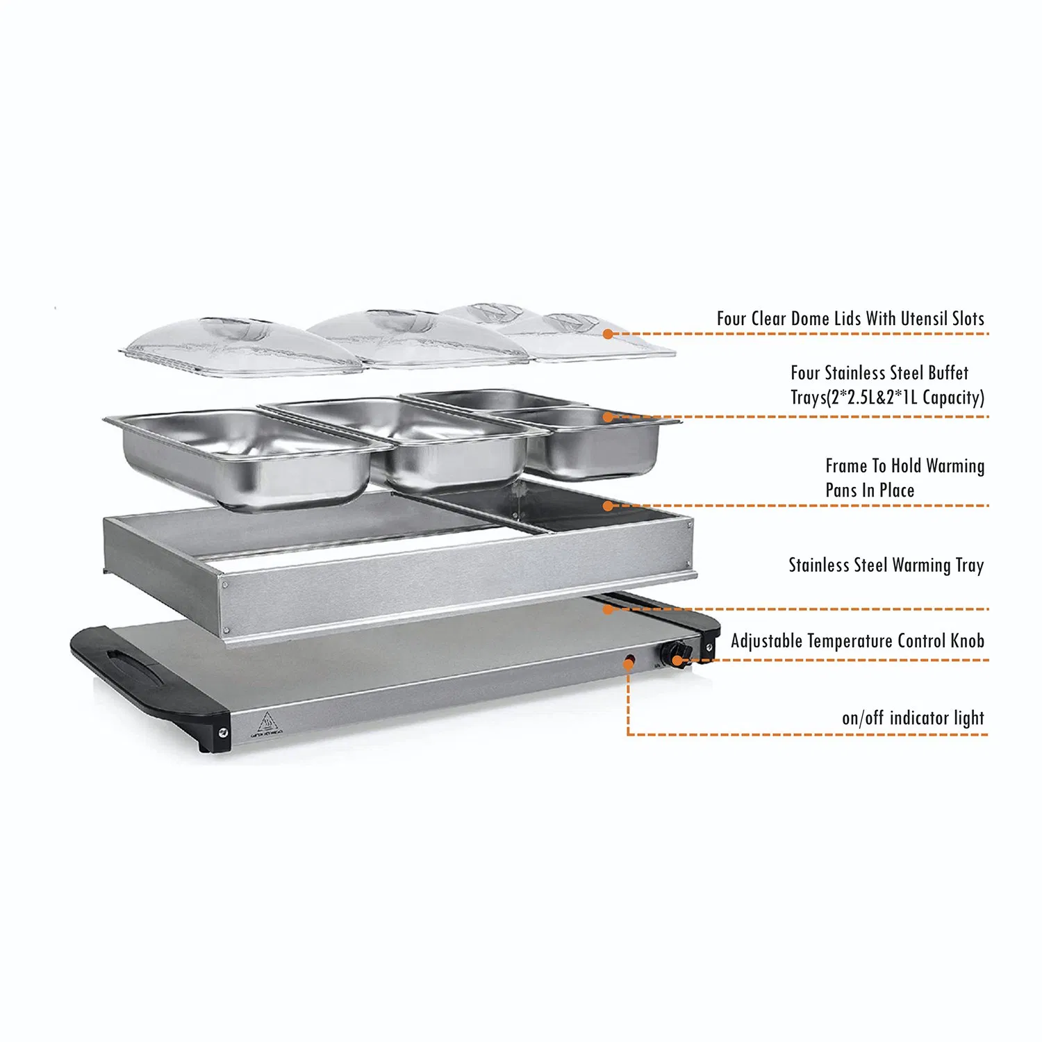 Black/Silver Deluxe Stainless Steel Electric Buffet Warmer