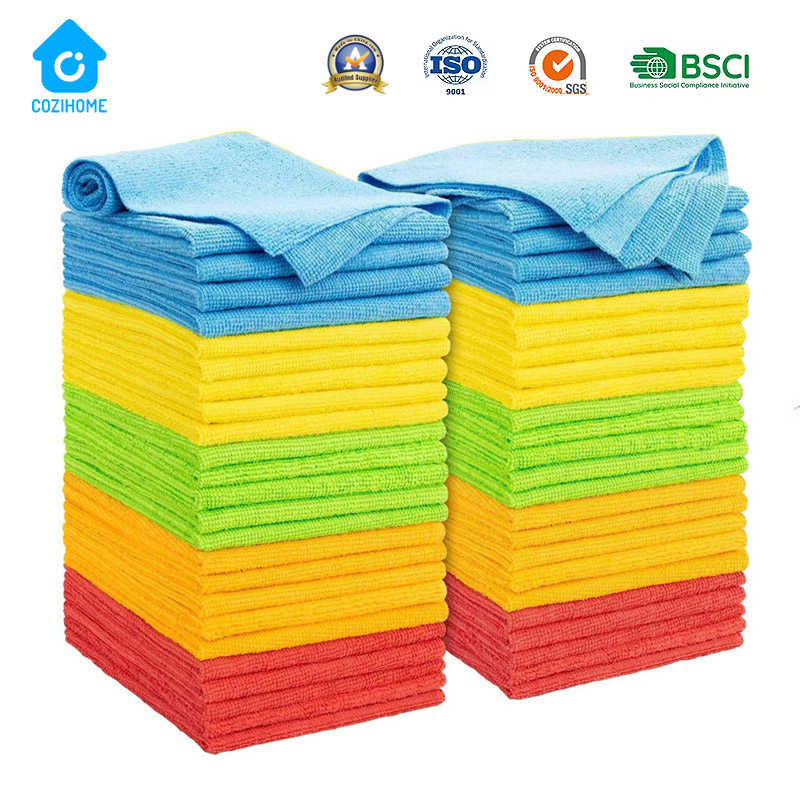 Custom Logo Packaging Warp Knitting Terry Micro Fiber Towel Home Cleaning Rag Window Glass Car Wash Cloth Polyester Microfiber Kitchen Dish Towel