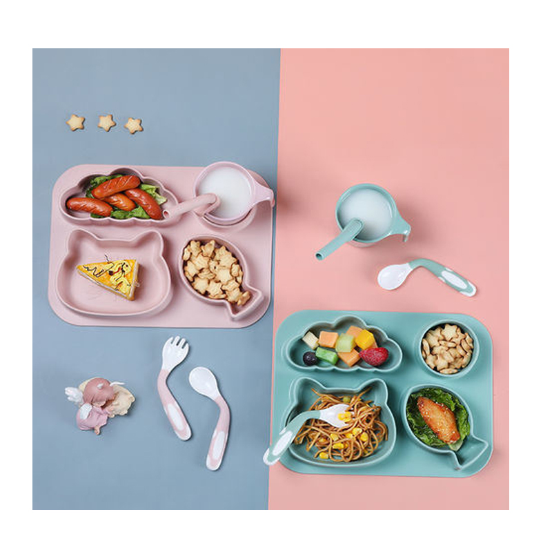 Toddler Fork Spoon Milk Cup Dinnerware Food Silicone Plate Set