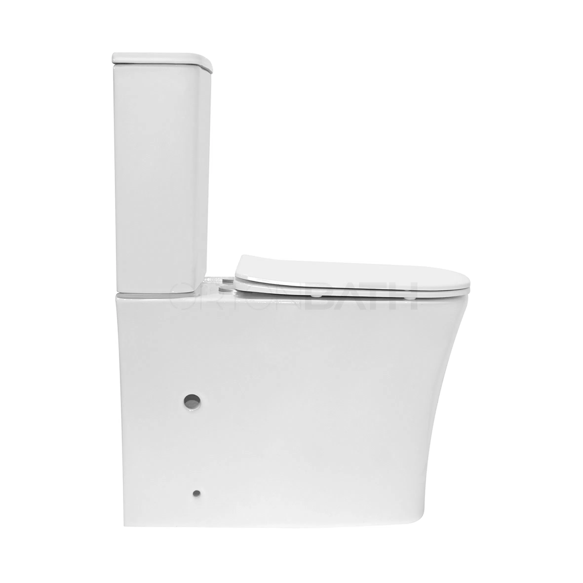 Ortonbath New Design Rectangular Bowl Close Coupled Sanitary Ware Wc Toilet with Short Projection Fully Back to Wall Two Piece Toilet Bowl with Seat Cover