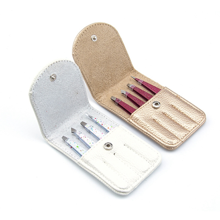 Colorful Eyelash Tweezers 4 Piece Set Custom Lady Design Stainless Steel Eyebrow Tweezers Set Private Label Eyebrow Tweezers