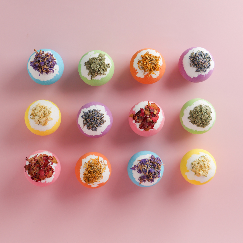 Customize Logo Bath Bomb with Flower Petal Dried Flower Blue Bath Bomb