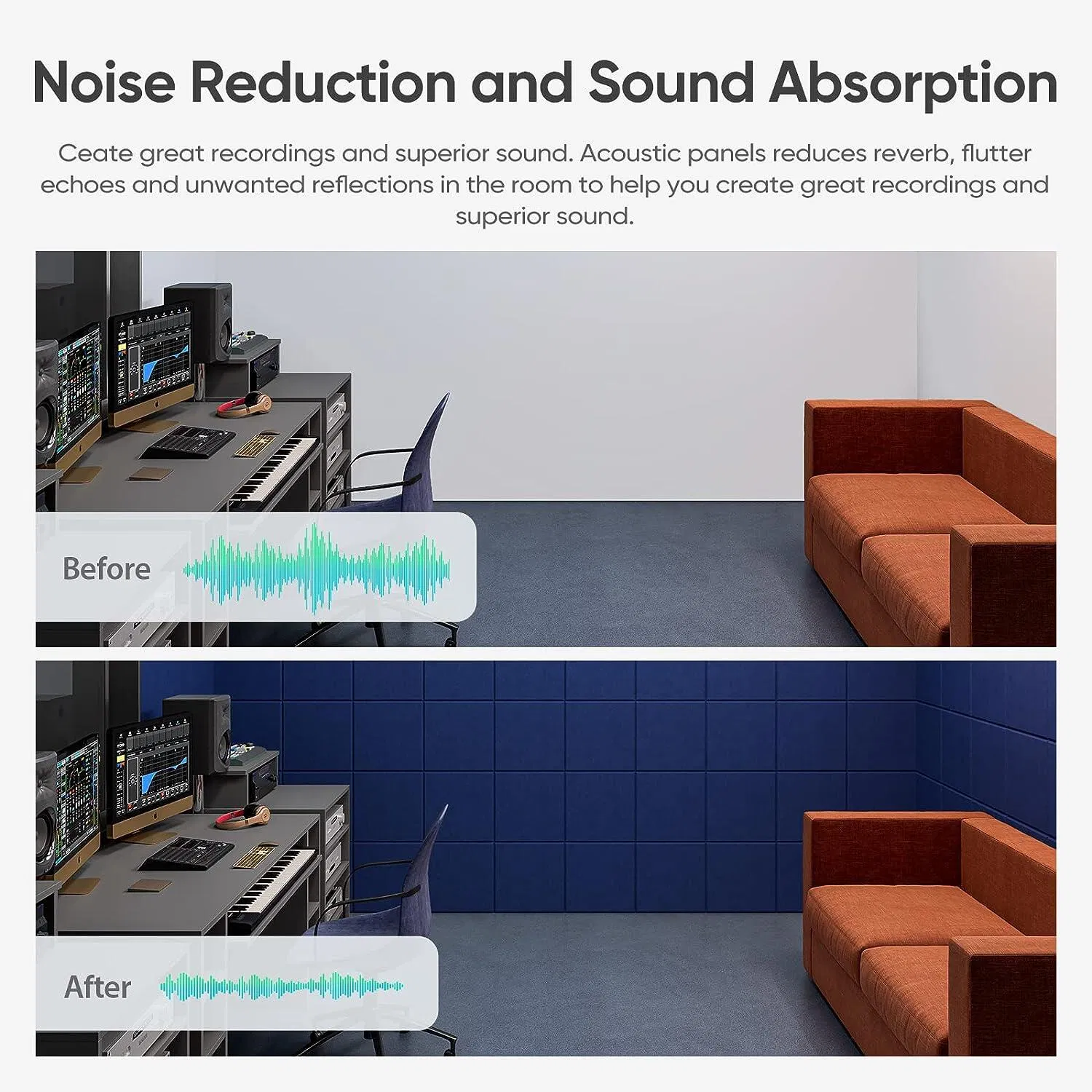 12 Pack Self-Adhesive Hexagon Polyester Fiber Sound-Absorbing Panel