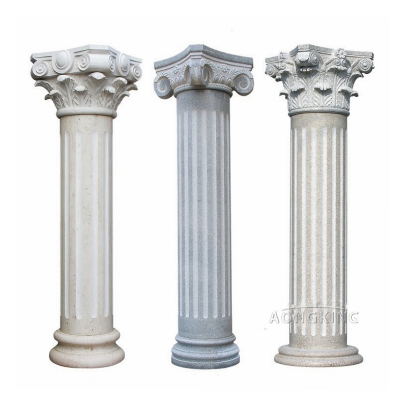 Stone Square Columns with Natural White Marble Cover and Base