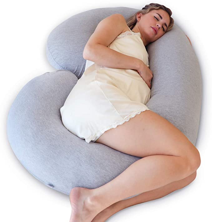 Pillow C Shaped, Full Body Pillow with 67" Cotton Cover