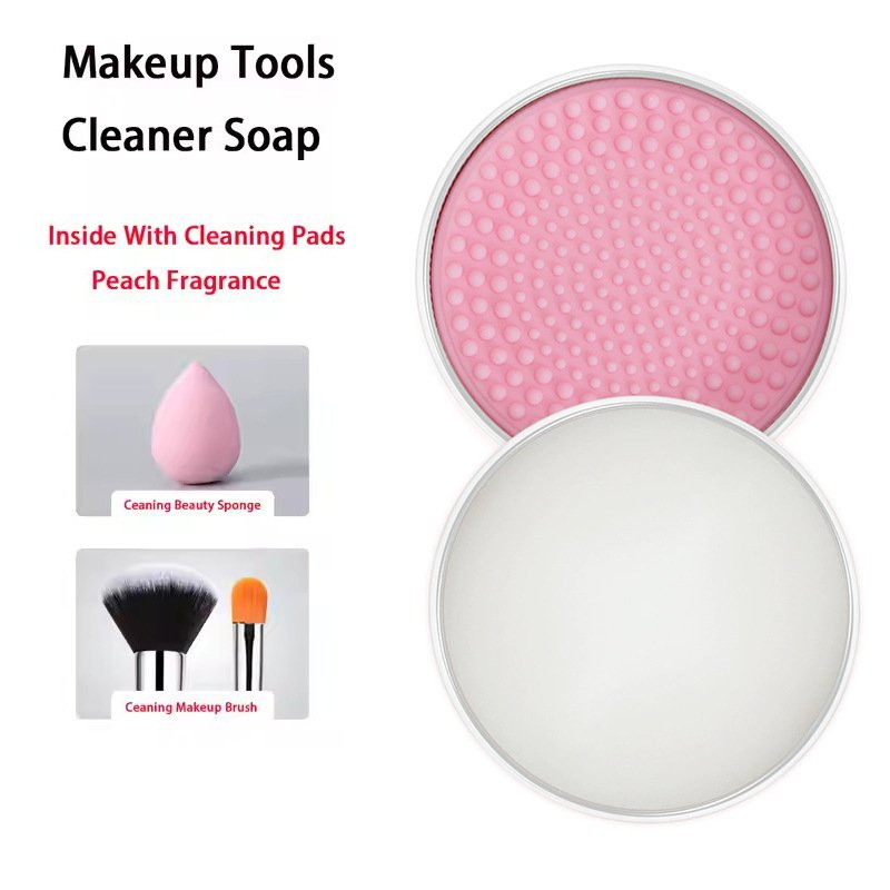 Makeup Brush Tools Cleaning Soap Peach Fragrance Inside with Silicone Pad Powder Puff Cleaner