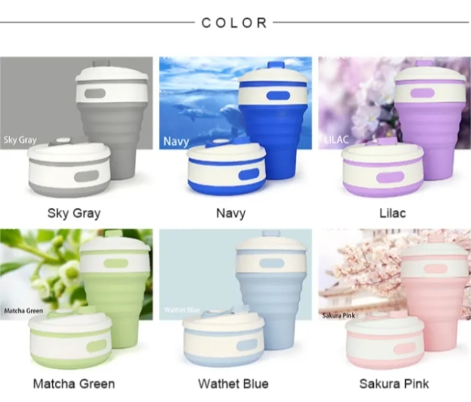 Eco Friendly Foldable Water Bottle Reusable Travel Mug 350ml Silicone Collapsible Coffee Cup