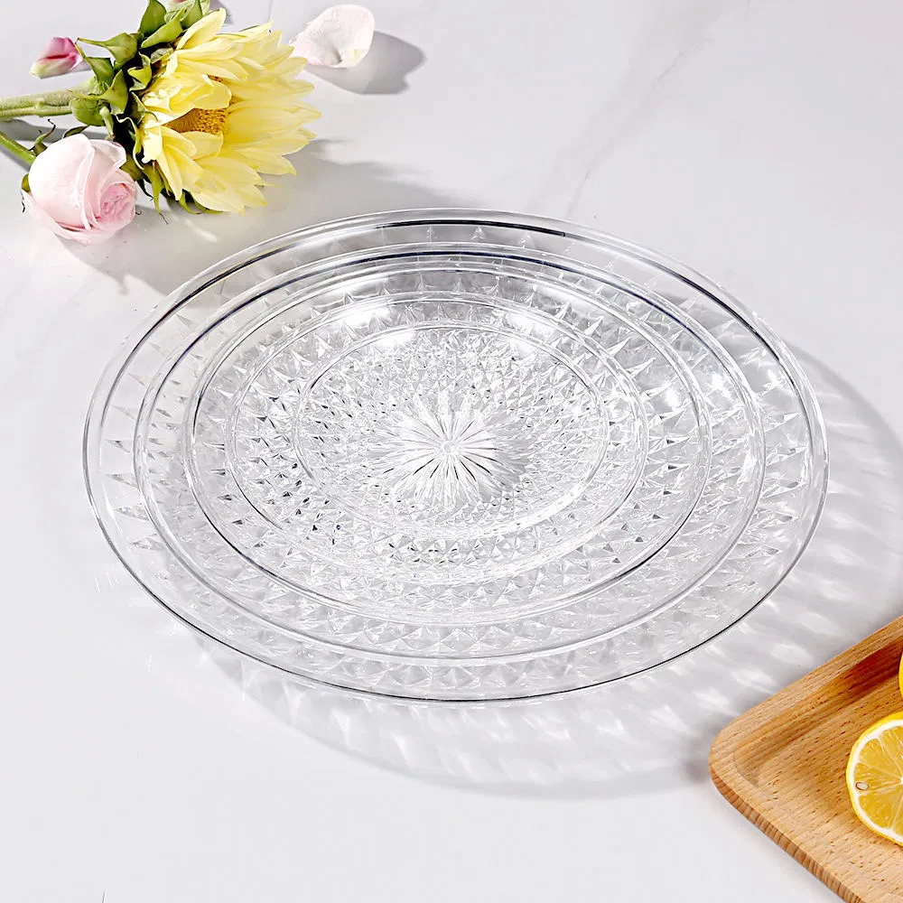 Plastic Fruit Plate - Diamond Pattern Lightweight Stackable Serving Platter