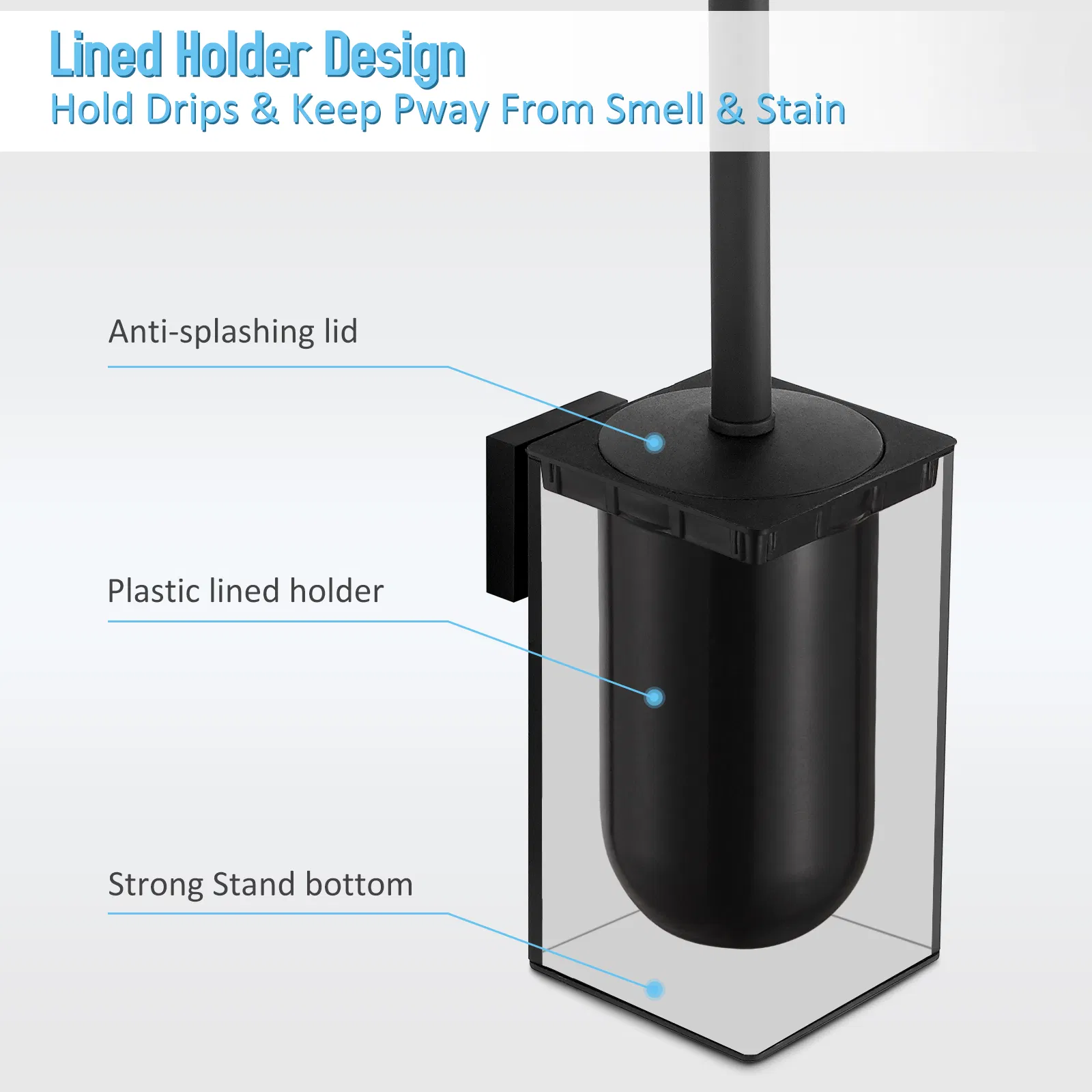 Настенный держатель для туалетного ёршика, квадратный, черный