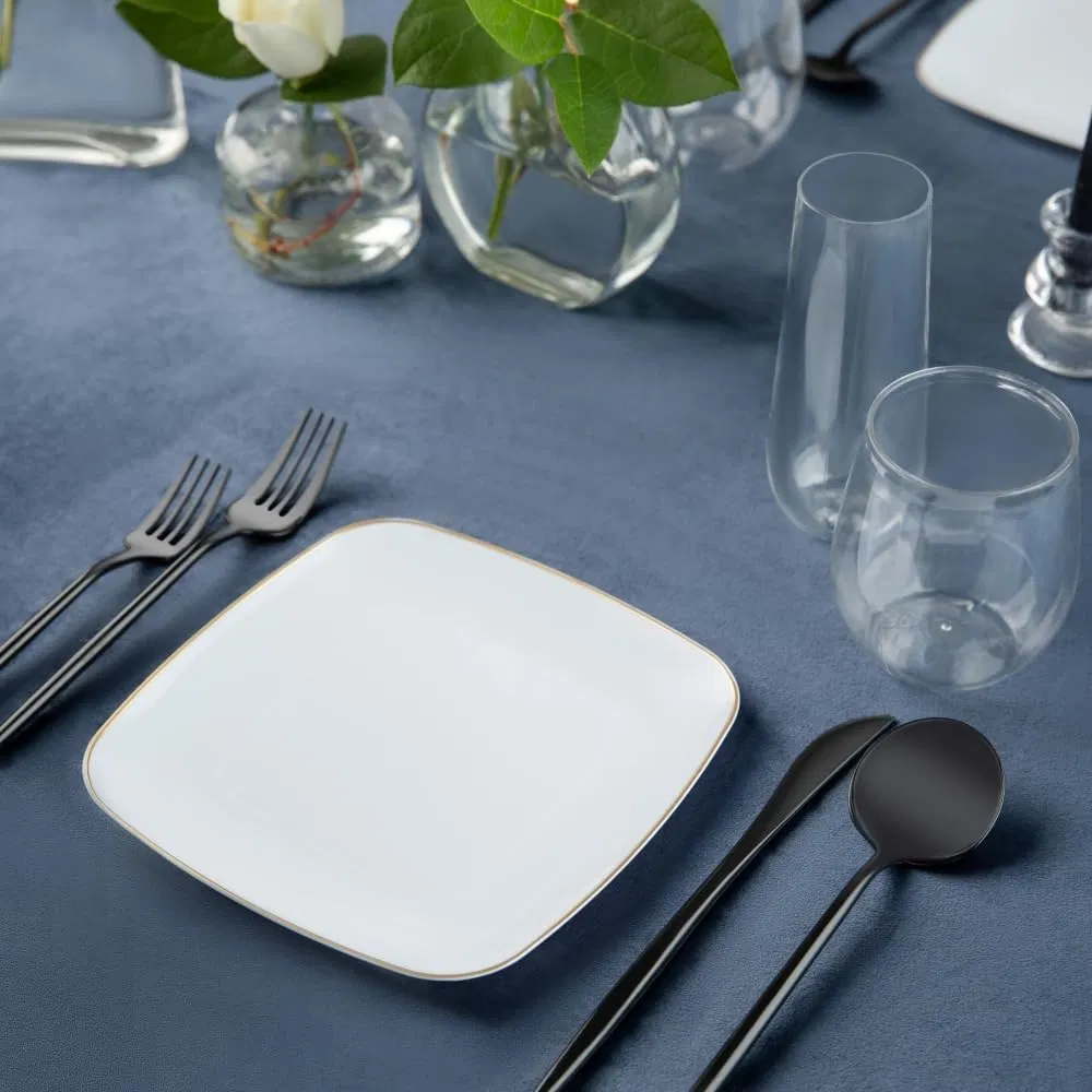 Stylish Gold Rimmed Square Plastic Party Plates for Events