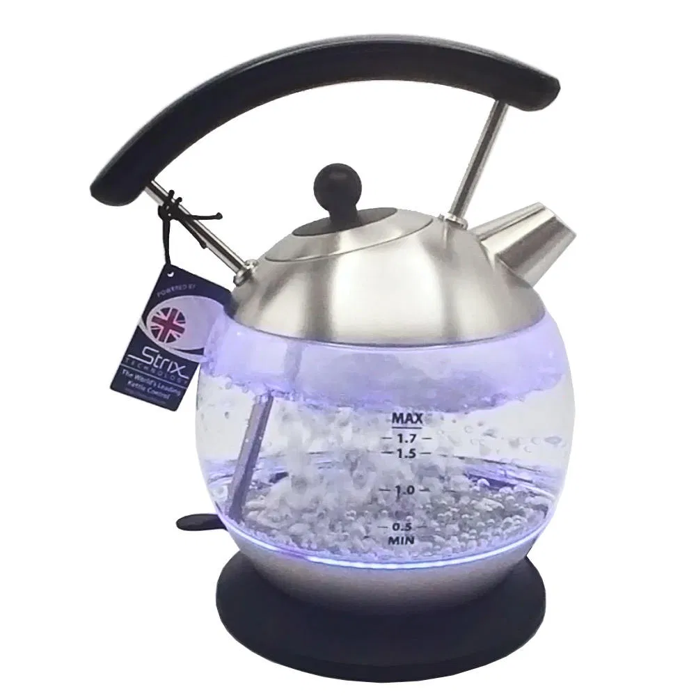 Modern Electronic Kettle Water Glass Black Tea Pot Teapot Hot Water Boiler Heating Household Kitchen with LED Light
