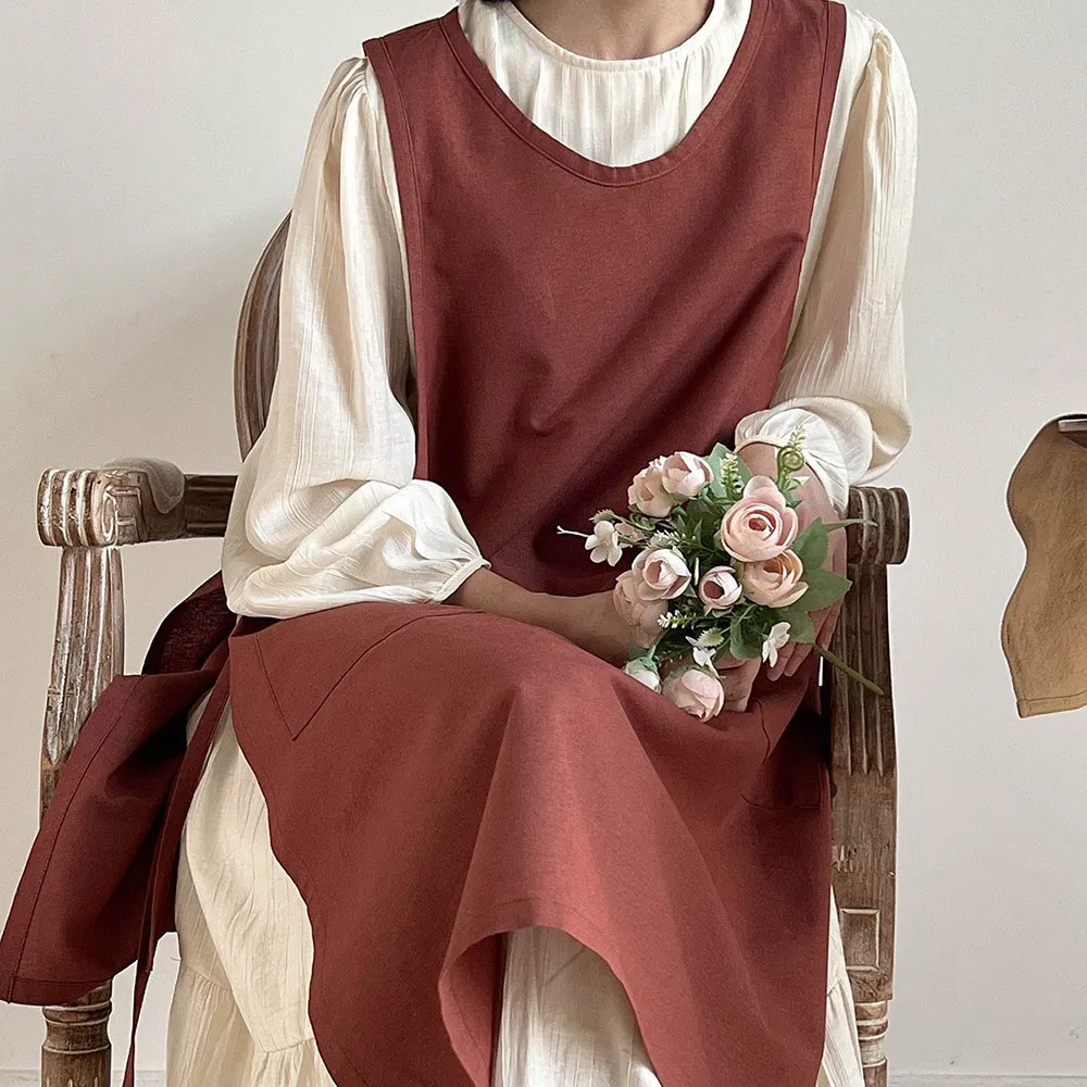 Cotton Simple Style Pure Colors Sleeveless Waterproof Household Kitchen Hand Towel Housework Overclothes Apron