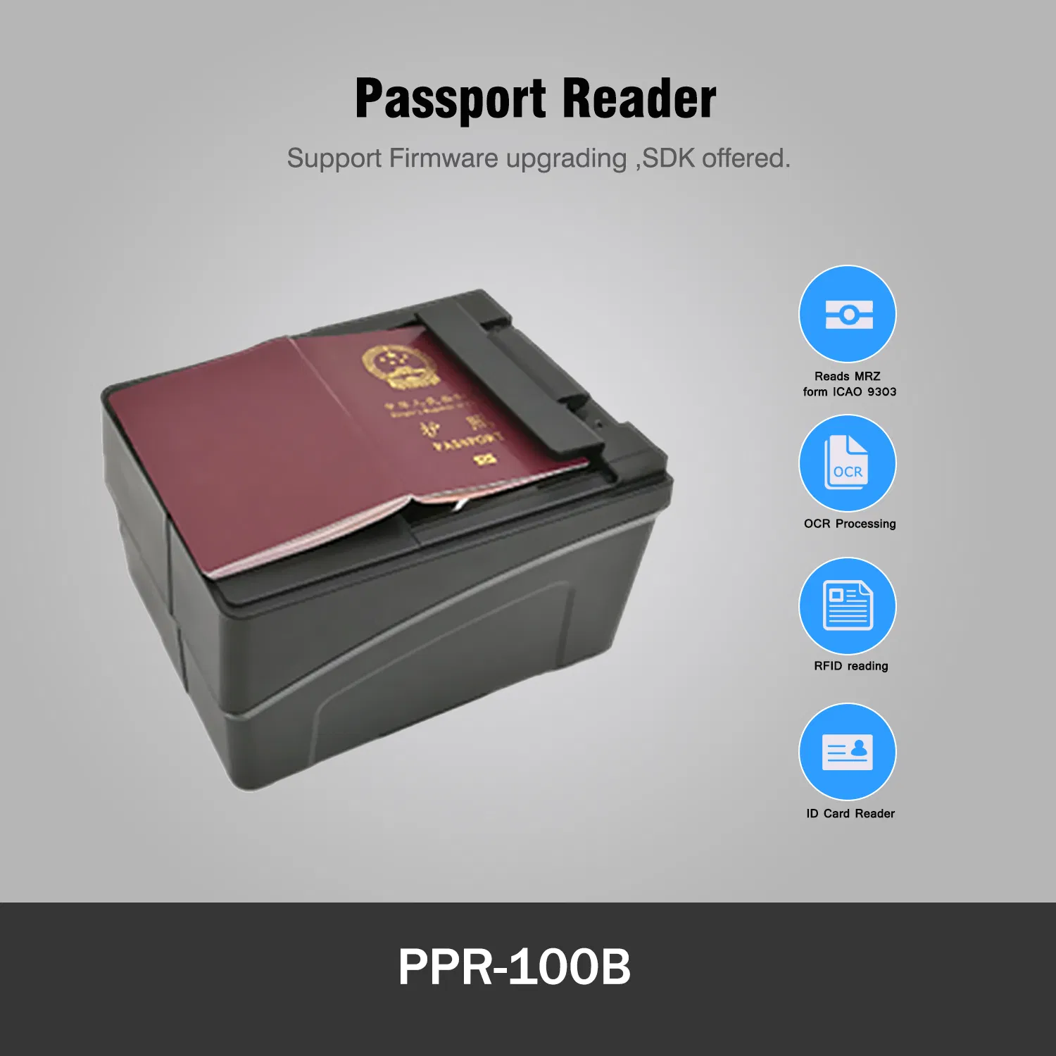 International Reading RFID 1d/2D Barcode Mrz Ocr Window E Passport Reader Machine (PPR-100)