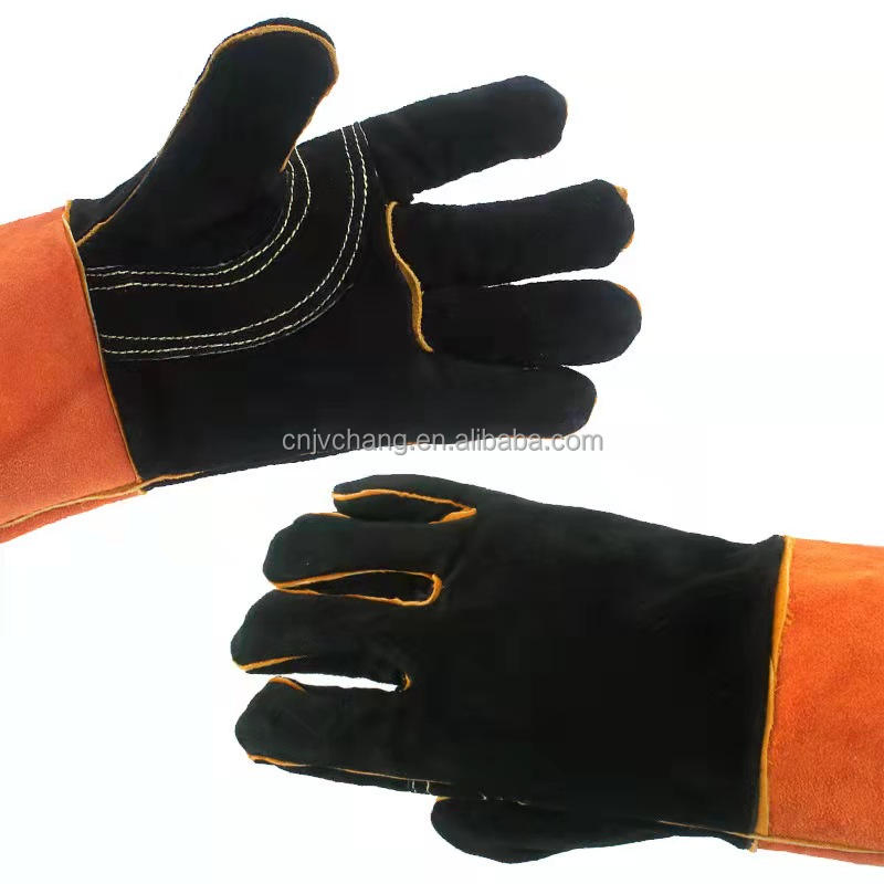 Premium Heat Resistant Cowhide Leather BBQ Gloves with Long Sleeves