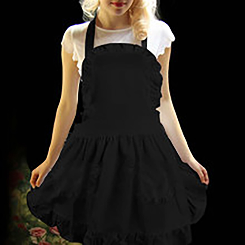 Home Full-Body Princess Apron, European-Style Pure White Full-Body Lotus Leaf Lace Double-Pocket Maid Apron