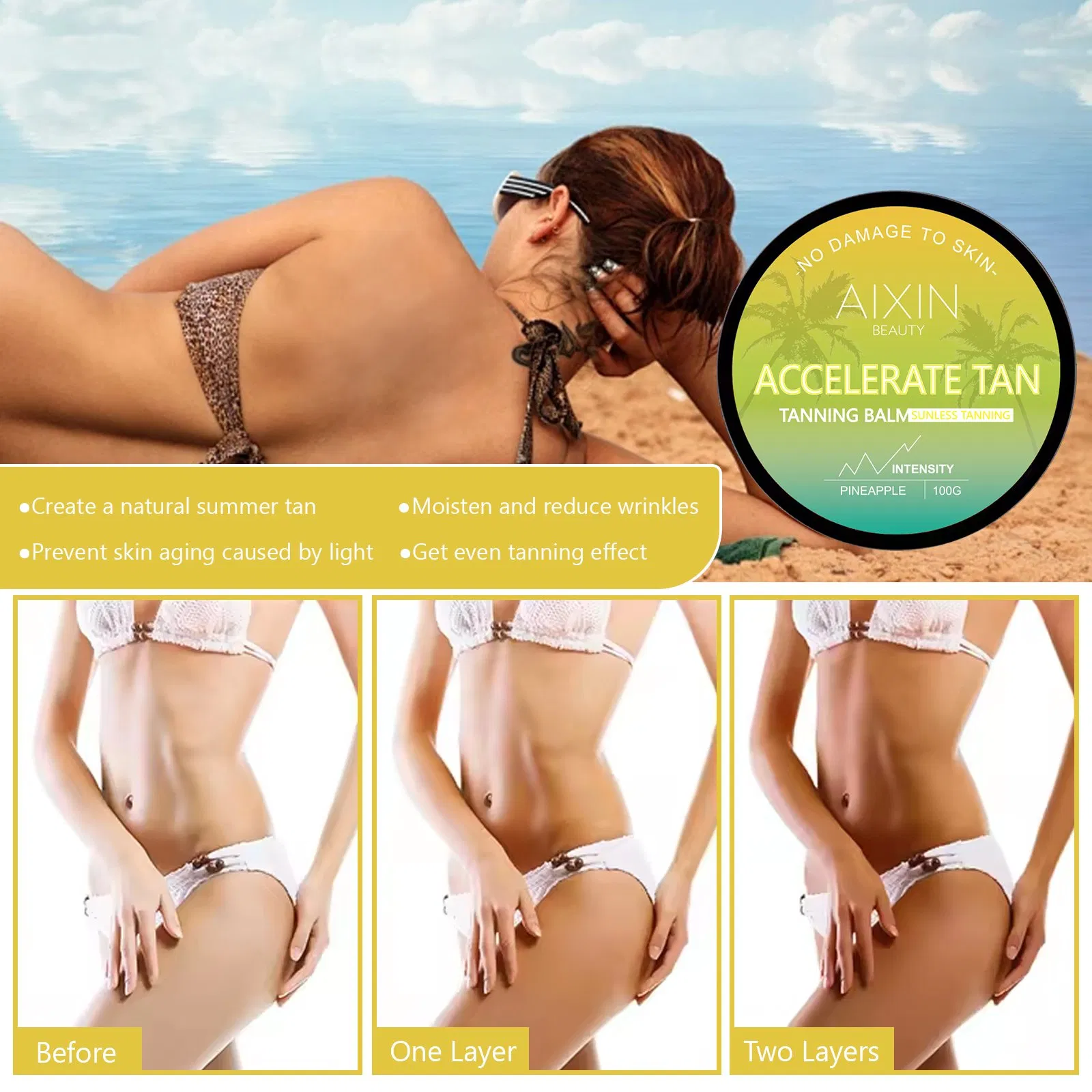 Beauty Skin Care Product Accelerate Tan Dark Sunbed Pineapple Tanning Cream Cosmetics