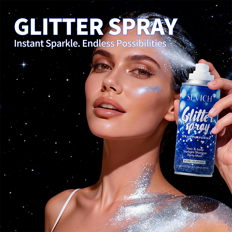 Private Label Glitter Powder Spray 120ml Hair Styling Silvery Highlighter Shiny Makeup Body Spray Glitter for Hair