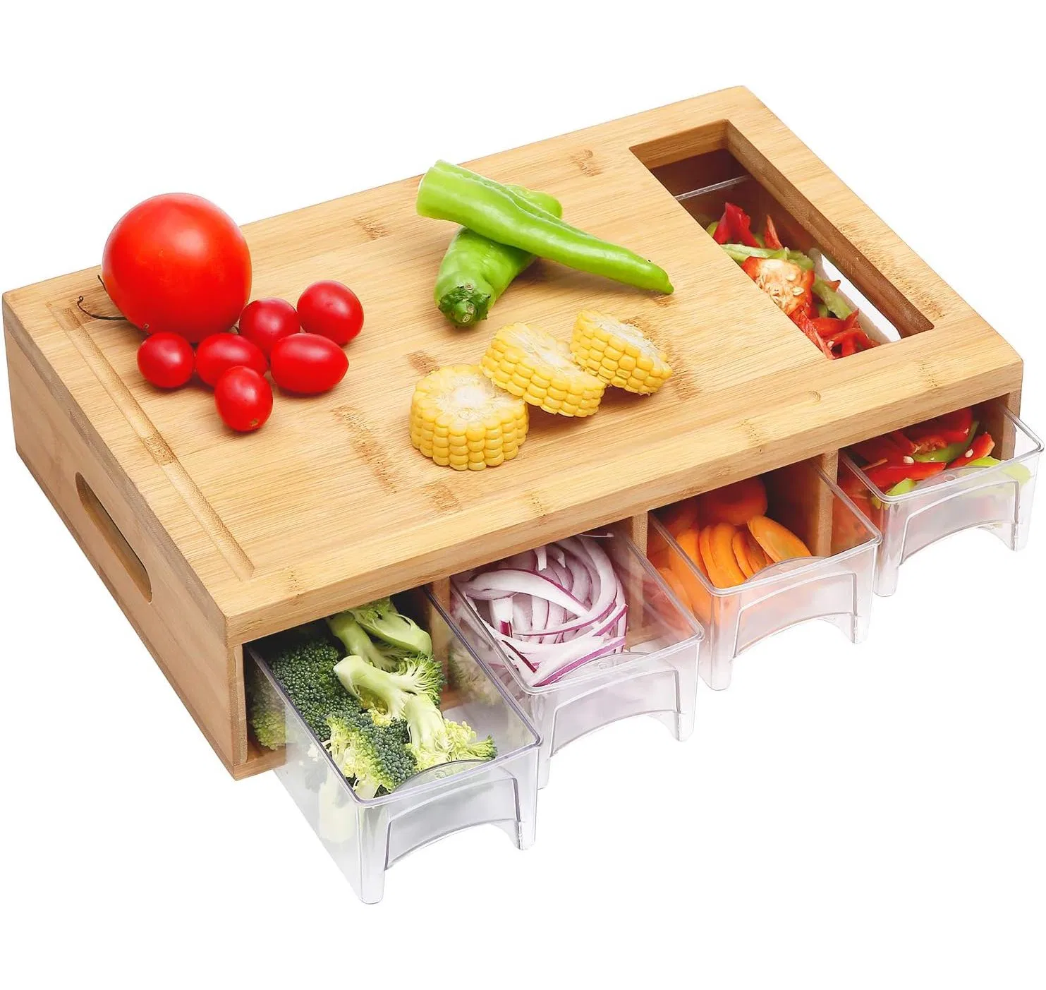 Bamboo Cutting Board with Storage Containers Large Chopping Board with Trays
