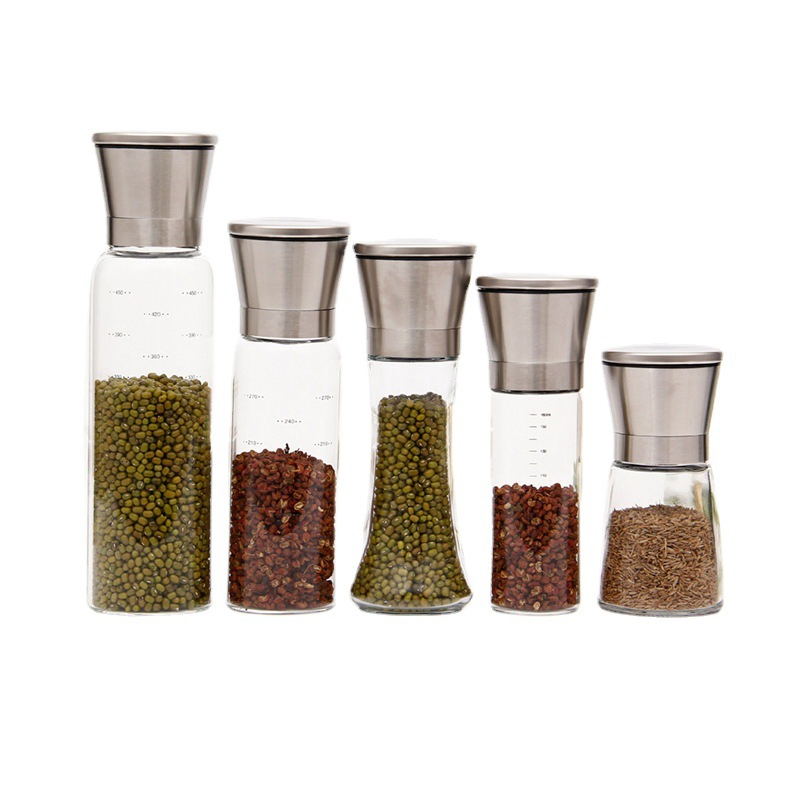 Kitchen Gadget Glass Small Spice Grinder Ceramic Adjustable Manual Salt and Pepper Grinder