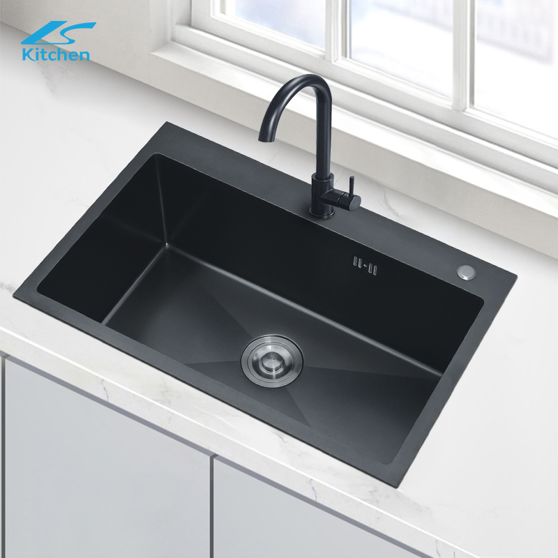 Double Smart Stainless Steel Handmade Large Basin Waterfall Faucet Kitchen Sink Black Waterfall Sink